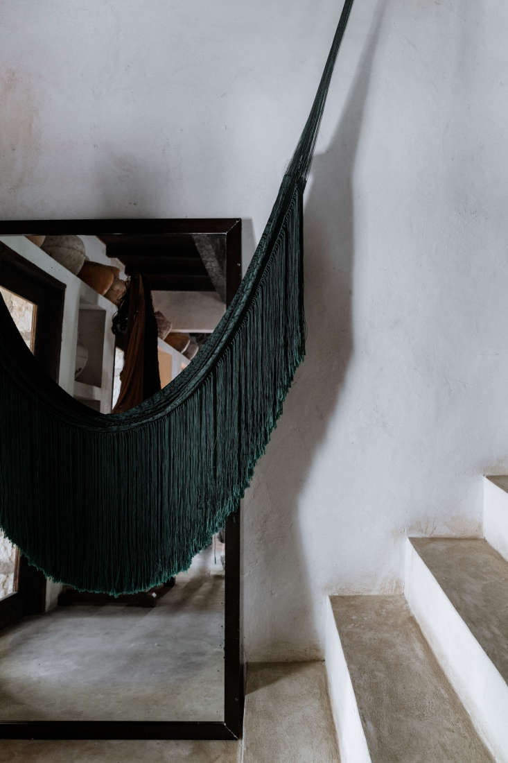 Fringed hammocks hang inside and out. They&#8\2\17;re traditional on the Yucatán peninsula, woven from the Sansevieria plant by &#8\2\20;a few remaining artisans who still know and value the technique of making threads from its leaves.&#8\2\2\1;