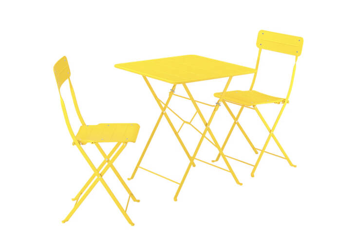 The Ikea Sundsö Table and \2 Folding Chairs in bright yellow is \$\1\29 for the set.