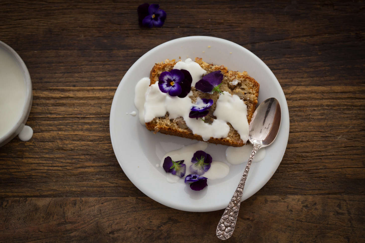 Edible pansies pair well with our Recipe: Amaranth Banana Bread, Flowers Optional.
