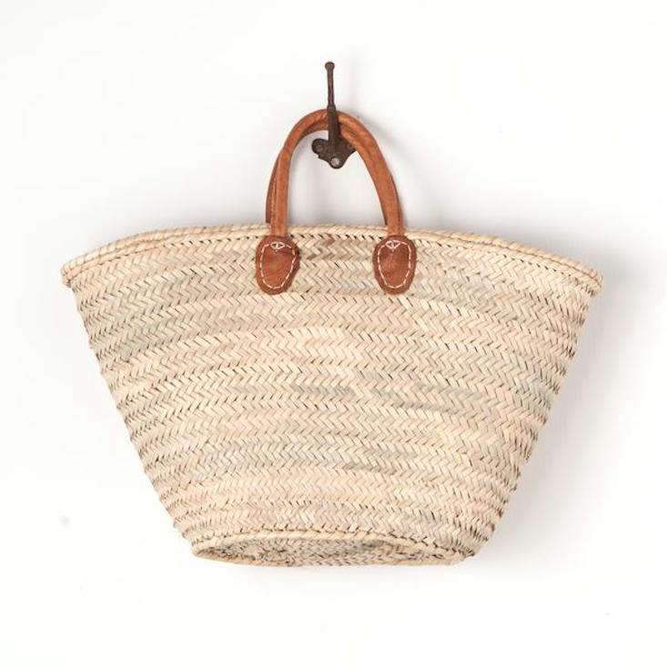 woven bag with leather straps
