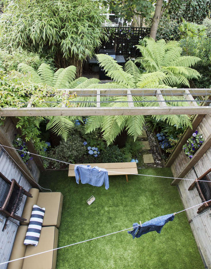 Lush, rainforest plantings that the garden designers installed thrive in Christine Chang Hanway&#8\2\17;s London garden, but plants that require more sun (such as hydrangeas or turf grass) don&#8\2\17;t last long. Photograph by Matthew Williams for Gardenista.