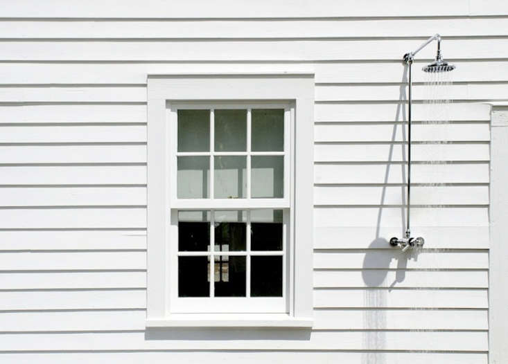 Outdoor showers clapboard house New York state