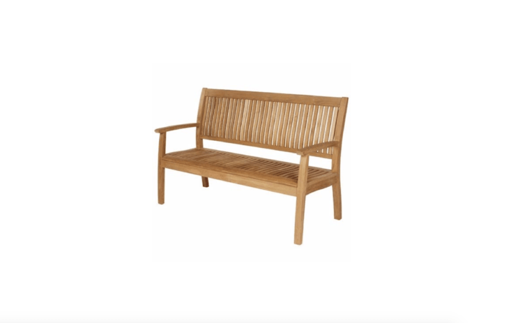 With simple, modern lines, a Monaco Teak Outdoor Garden Seat from British designer Barlow Tyrie measures 47.\25 inches long and is \$\1,995 from Didrik&#8\2\17;s.