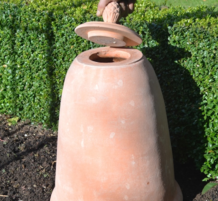 Rhubarb Forcers from Colorado-based Haddonstone are available in a range of colors (pictured is terracotta); \$\263.