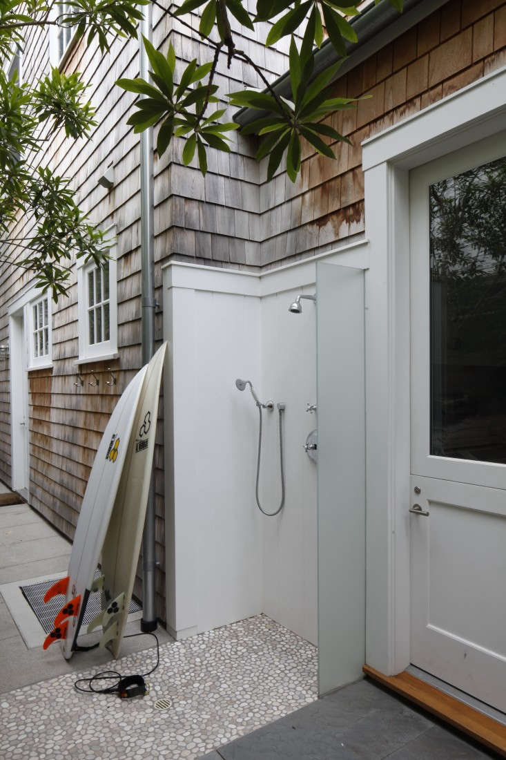 In Pacific Palisades in LA, landscape architect Mark Tessier installed an outdoor shower large enough to accommodate his client&#8\2\17;s surfboards. See Landscape Architect Visit: A Refined Family Garden with Flexible Play Zones in LA’s Pacific Palisades. Photograph by Art Gray.