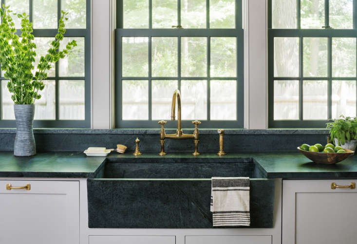 A classic, the bridge faucet is both understated and statement-making. Here it is (this one is from Waterworks) in the weekend home of architect Rafe Churchill. See the rest of the gorgeous space in A Renovated Farmhouse in Bedford, NY, with Scandinavian Influences. Photograph by Amanda Kirkpatrick, courtesy of Rafe Churchill; styling by Anna Molvik.