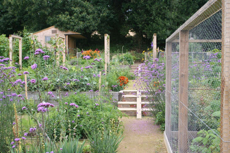 On a sloping property in West Sussex, England, garden designer Annie Guilfoyle of Creative Landscapes designed three tiers of terraced beds; the middle level is used as a vegetable garden and the lower level is dedicated to growing fruit. For more, see Before & After: A Kitchen Garden in Sussex, England.