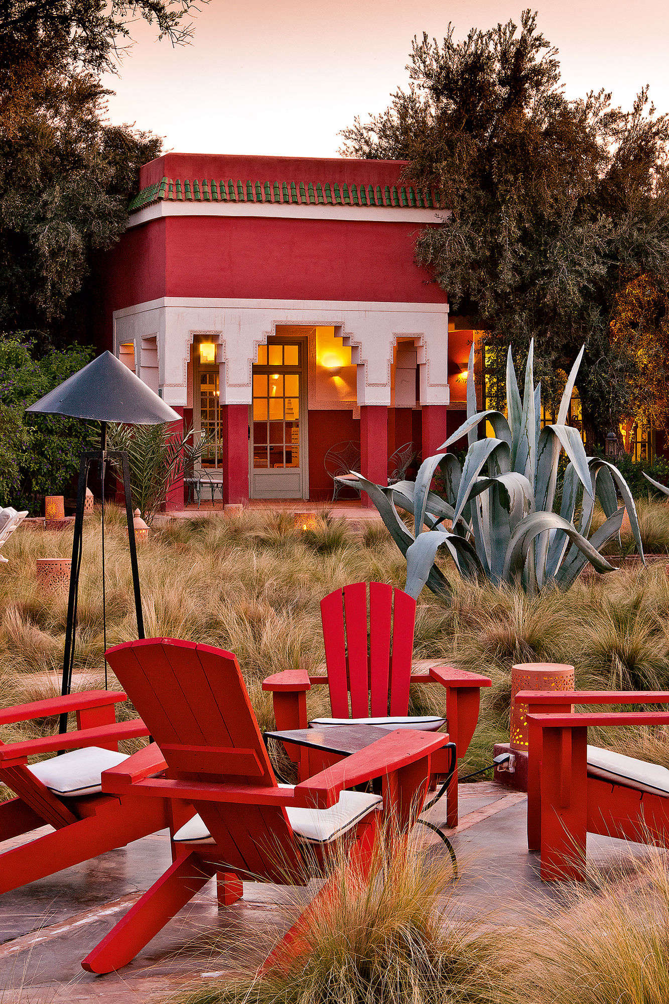 The Grass Garden at the Beldi Country Club, with a giant agave.