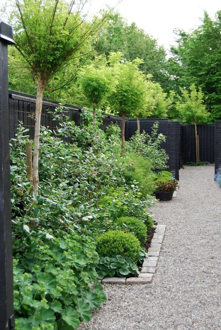 brick landscape edging with black fence