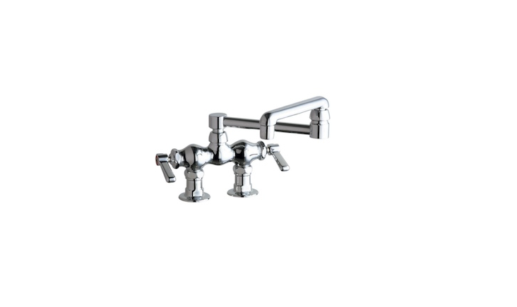 For a deck-mounted faucet, we&#8\2\17;re longtime admirers of Chicago Faucets&#8\2\17; Universal Two-Handle Kitchen FaucetWith Double Jointed Swing Spout (model 77\2-DJ\13ABCP); \$\233.9\2 at Chicago Faucet Shoppe.