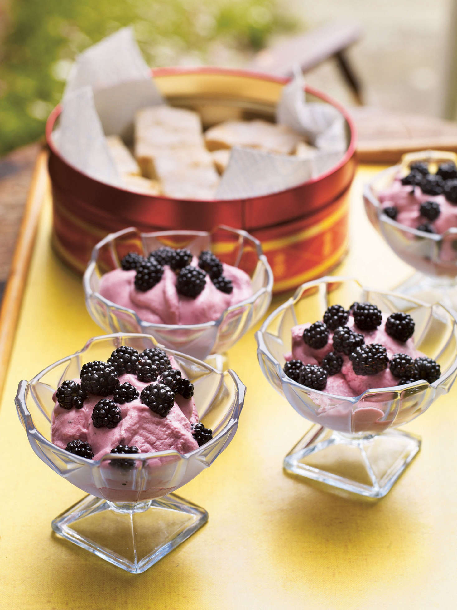 Blackberry fool, just as good with raspberries.