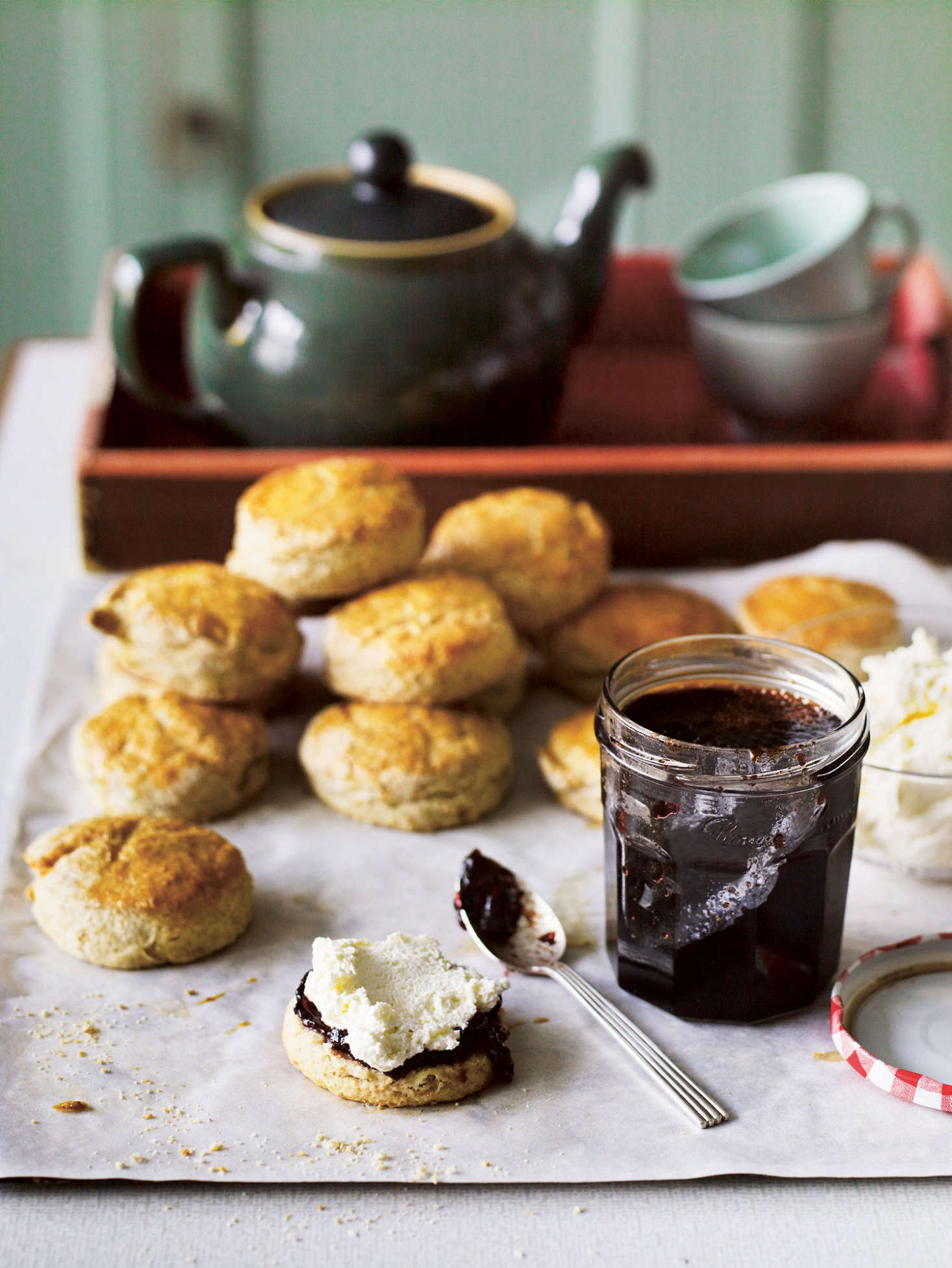 Homemade scones and jam from plums grown at Great Dixter.
