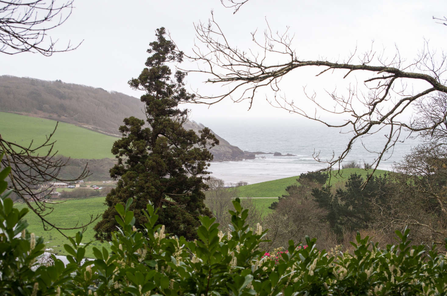A view over the sea, from the windy front of the house at Caerhays.