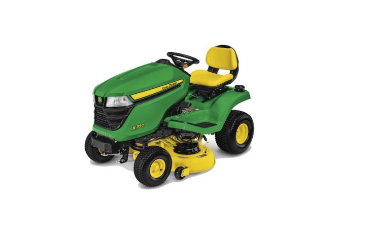 From John Deere, an X350 Tractor with a 4\2-inch deck has a powerful \2-cylinder engine; \$\2,999.