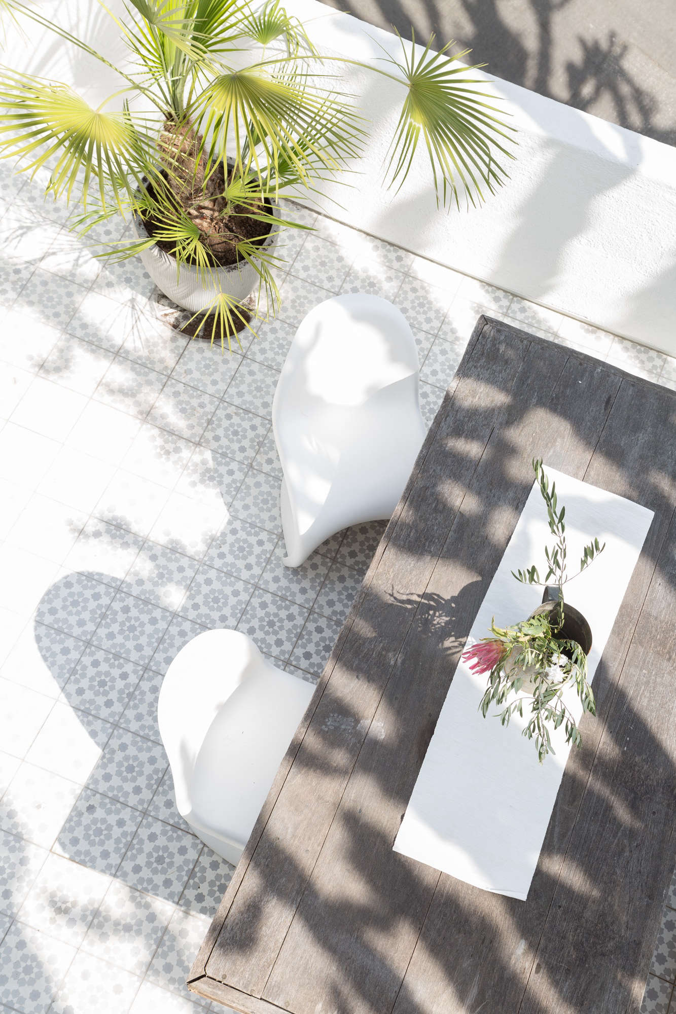 The patterned tile floor is from Mission Tile.