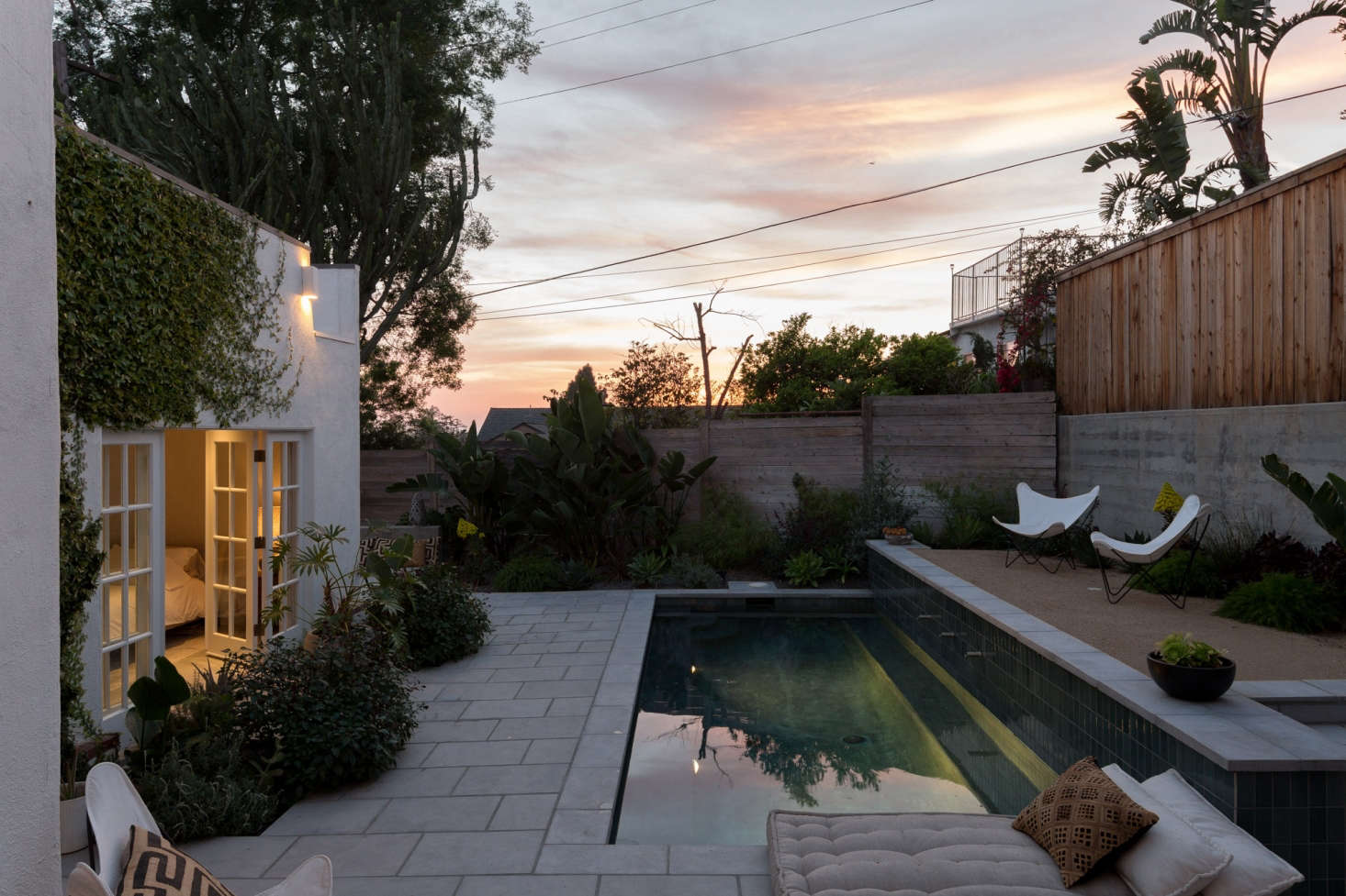 The pool is illuminated for sunset swims. (See Easy Pieces: Underwater Landscape Lights.)