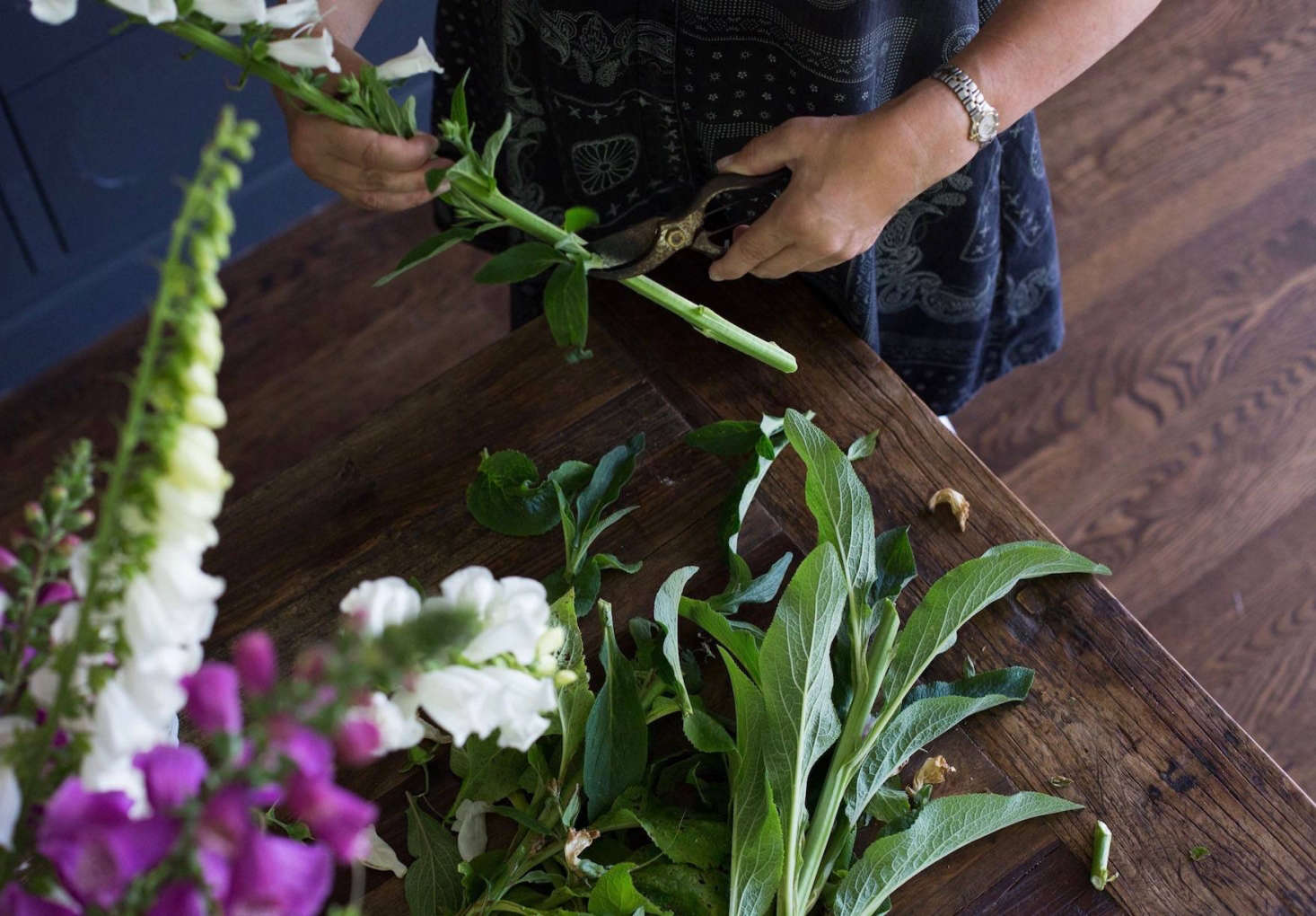 Before placing each stem into the vase, I made a sharply angled fresh cut on the stalk, about two inches from the bottom.
