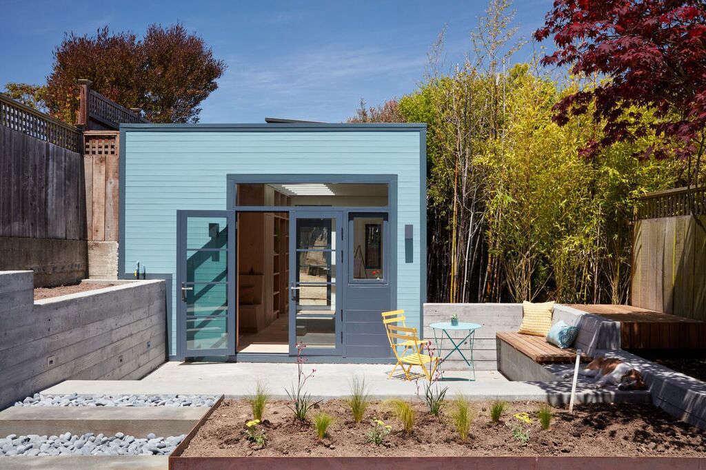 The painting studio and new patios, as seen from the main house.