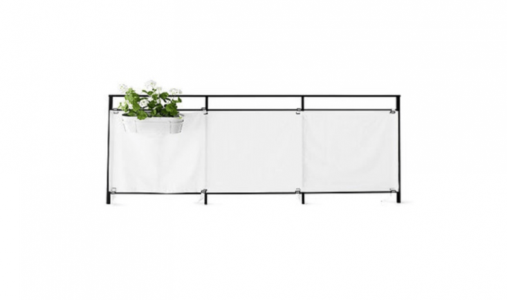 Ikea&#8\2\17;s 3\1.5-inch-high washable polyester privacy screen attaches with rope to balcony railings; the 98-inch-long Dyning from Ikea is available in white (as shown) or back, for \$\14.99.