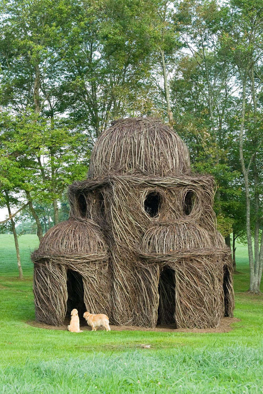 Chapel Hill, NC-based environmental artist Patrick Dougherty roams the country creating elaborate, site-specific woven sapling installations.
