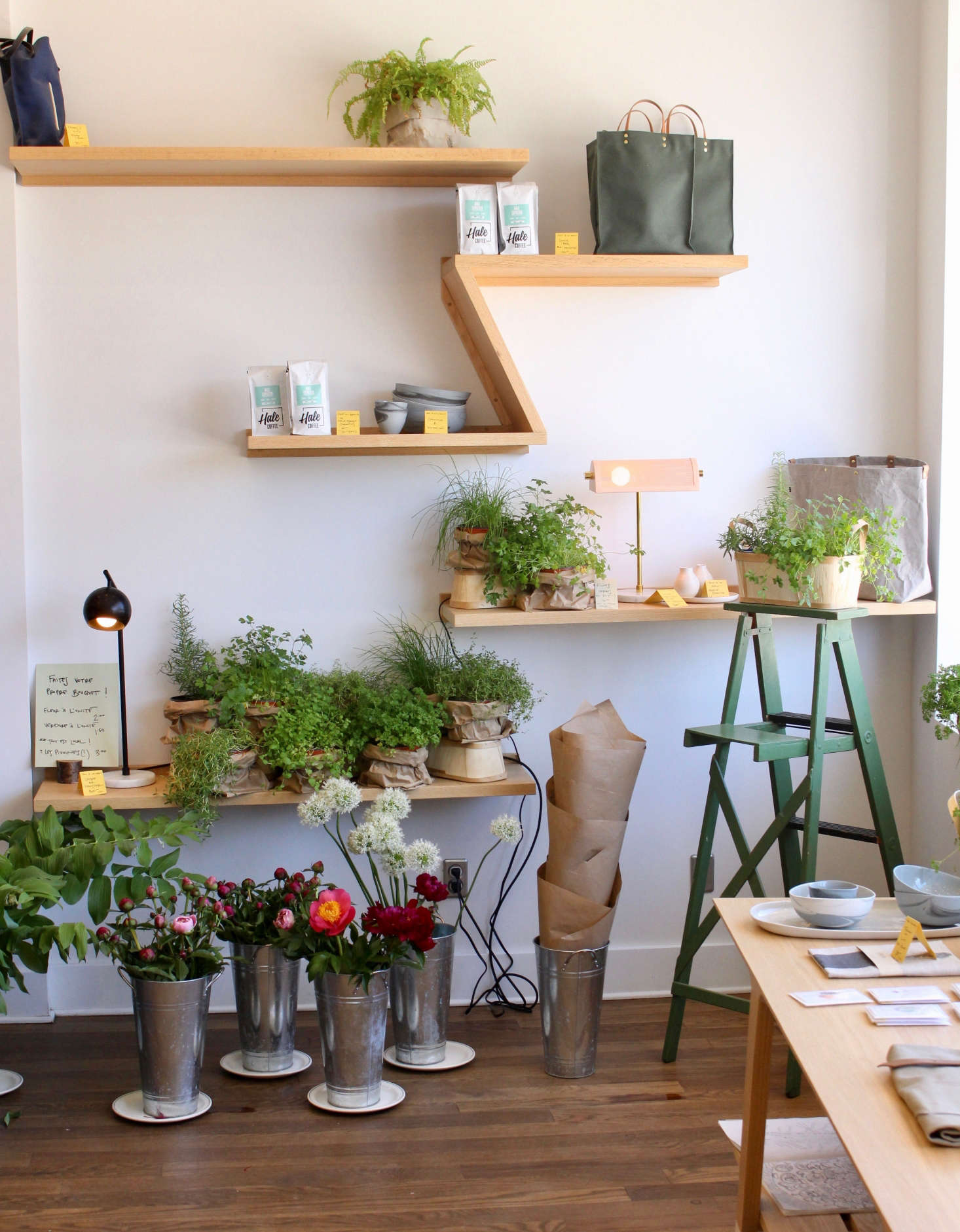 Flowers and herbs from On Origine are featured in the boutique.