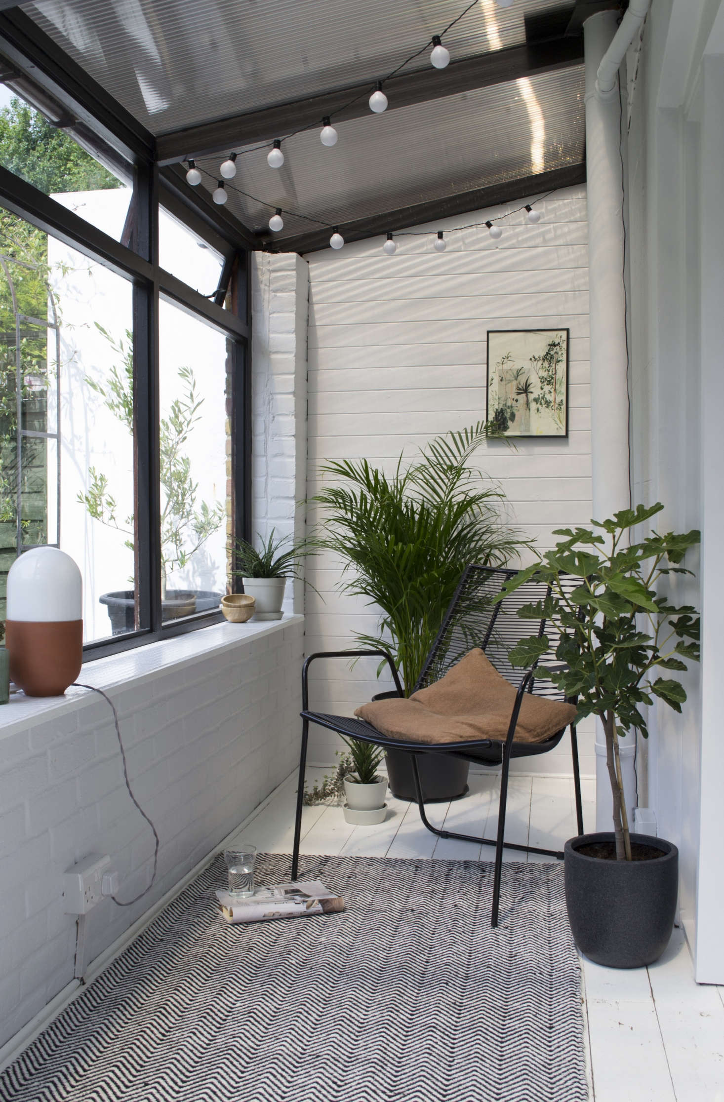 The sunroom faces southwest and gets full sunlight all day long.