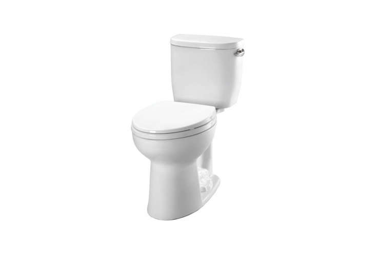 The Toto Entrada Close Coupled Toilet with a round bowl \$\193.40 without the seat at Plumber’s Stock; it’s also available at The Home Depot for \$\207.6\1.