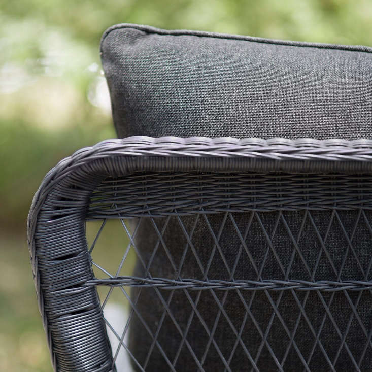 A welded aluminum frame and lightweight, recyclable woven synthetic fibers are weatherproof (and can be cleaned with mild soap and water).