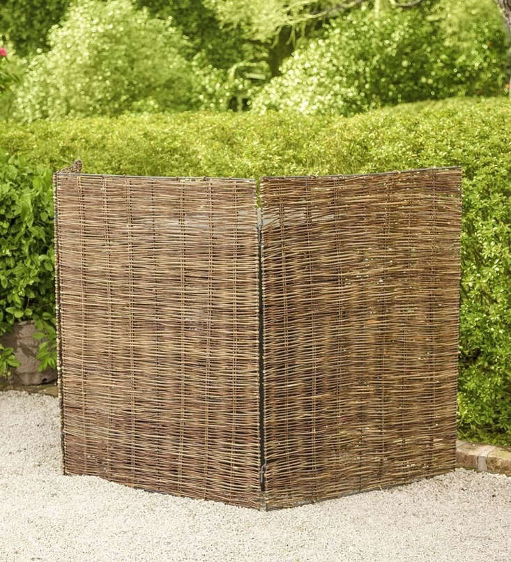 A Willow Tri-Panel Trash Can Cover also works well to hide an air conditioner; \$\149.95 at Plow & Hearth.