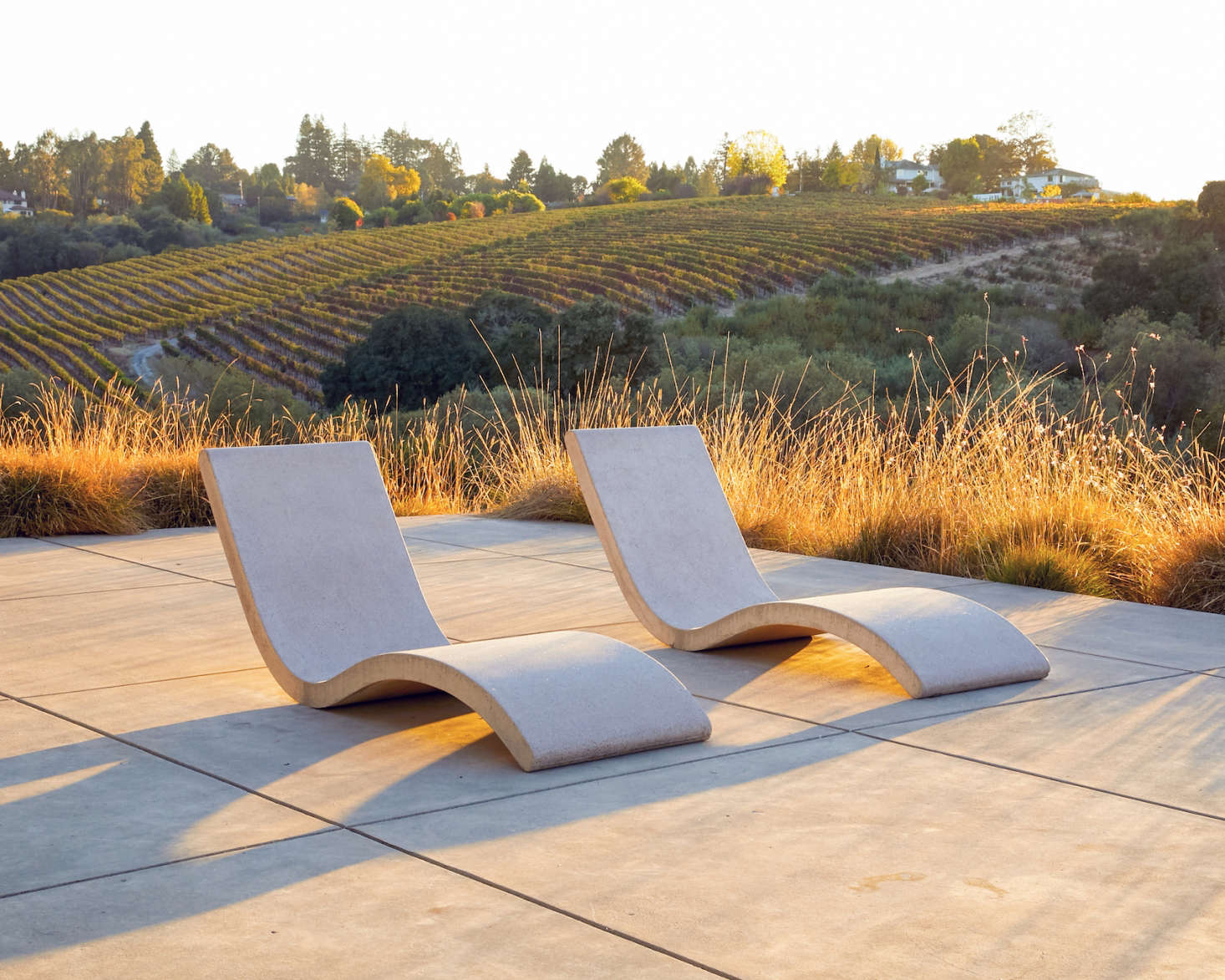 Jenner Lounge chairs are hand-cast by Concreteworks in nearby Alameda, California.