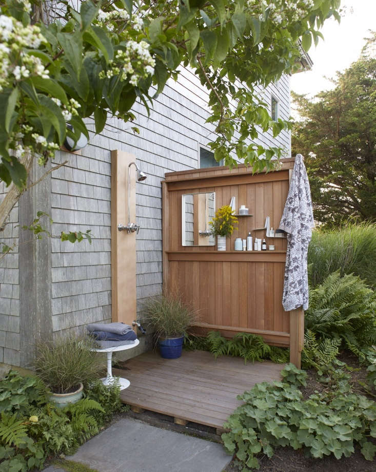 Everything you need for the ultimate outdoor shower experience. Photograph by Max Kim Bee, courtesy of Ellen Hamilton, from A Modest Beach Cottage on Martha’s Vineyard Goes from “Bad Seventies” to “Good Seventies.”
