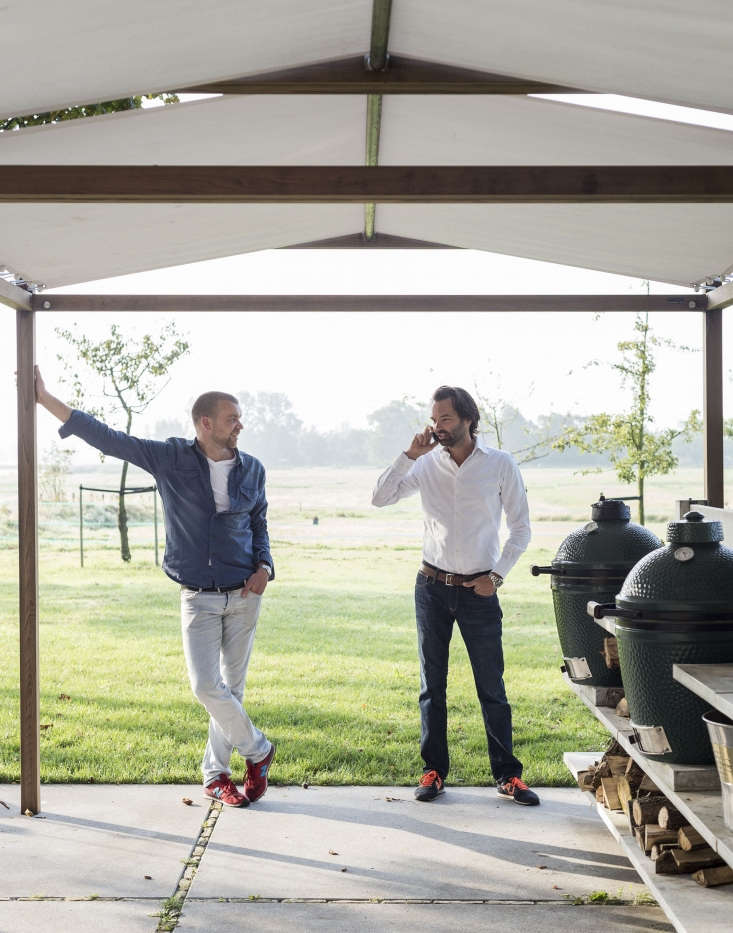 In the Netherlands, Piet-Jan van den Kommer (L) and partner Martijn Vree constructed models to show the range of WWOO outdoor kitchens.