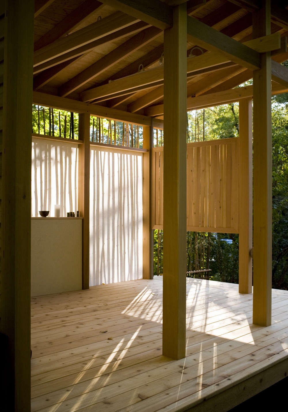 Sunlight filters through the structure in 
