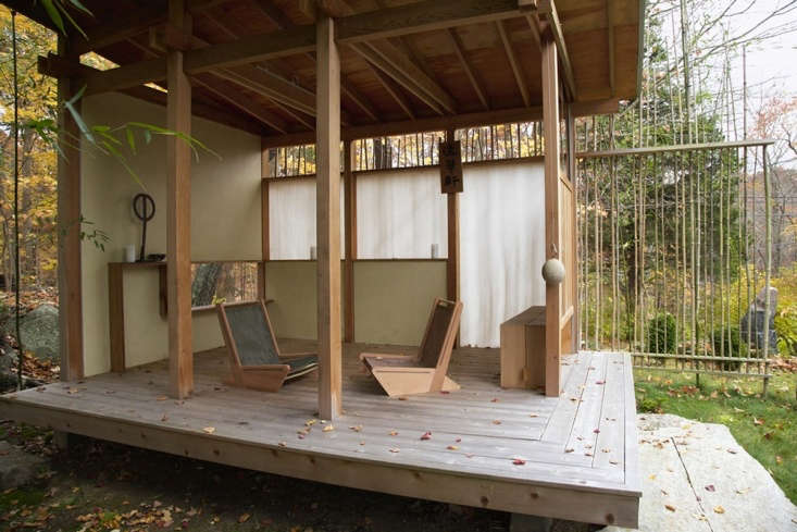 An open-air gazebo in Connecticut  is built from rot-resistant, untreated, unfinished cedar. See more at Outbuilding of the Week: A Teahouse on the Connecticut Coast. Photograph by Sean Kernan.