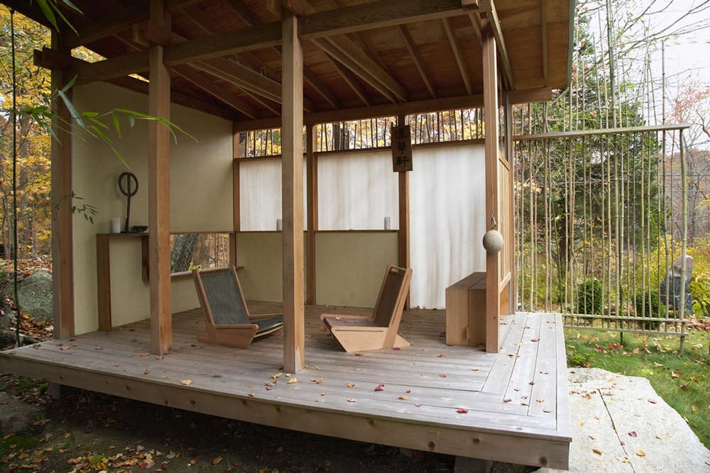 An open-air gazebo in Connecticut is built from rot-resistant, untreated, unfinished cedar. See more at Outbuilding of the Week: A Teahouse on the Connecticut Coast. Photograph by Sean Kernan.