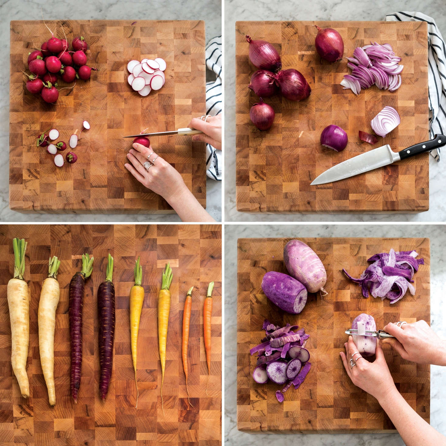 For canning, Sean suggests making thick cuts, as a chunkier vegetable is less likely to soften too much or get slowly broken down by vinegary brine as your jars sit on a shelf in the pantry for months.