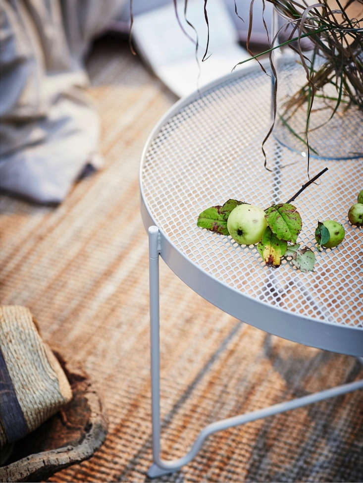 A Krokholmen Coffee Table designed for outdoor use is made of galvanized steel with a polyester powder coating; \$34.99.