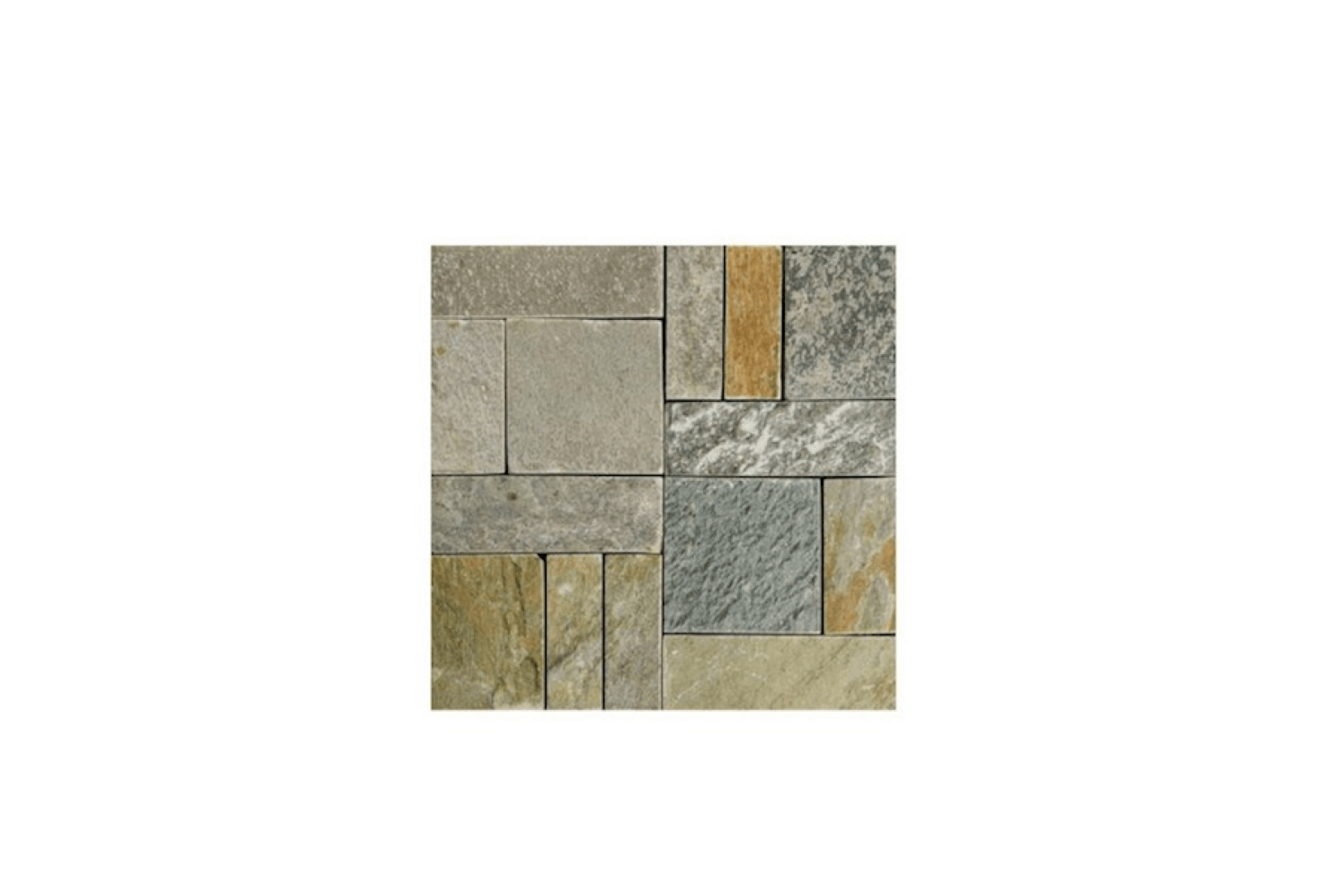 A box of five snap-together Stone Patio Tiles is available in natural (shown) and black slate. Each tile measures data-src=