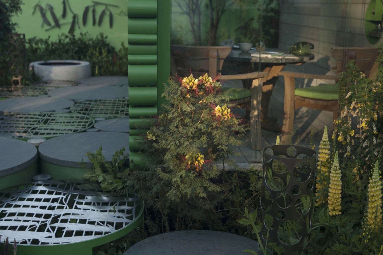 A side view into the Pea-vilion, an office accessorized with Gaze Burvill chairs.