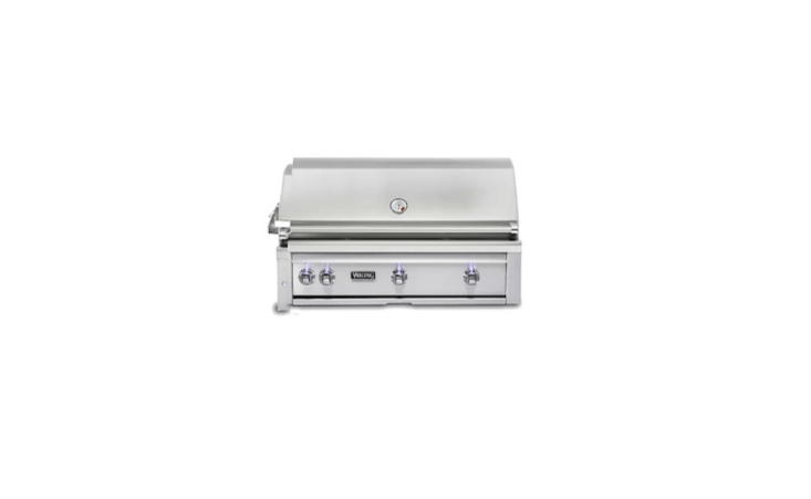 From Viking, the Professional 5 Series of outdoor grills are available in four sizes (from 30 to 54 inches) have temperature gauges, stainless steel burners, and ceramic briquettes. A 36-inch Built-In Viking Grill with three burners (and a total of 73,000 BTUs) is \$5,089 from AJ Madison.