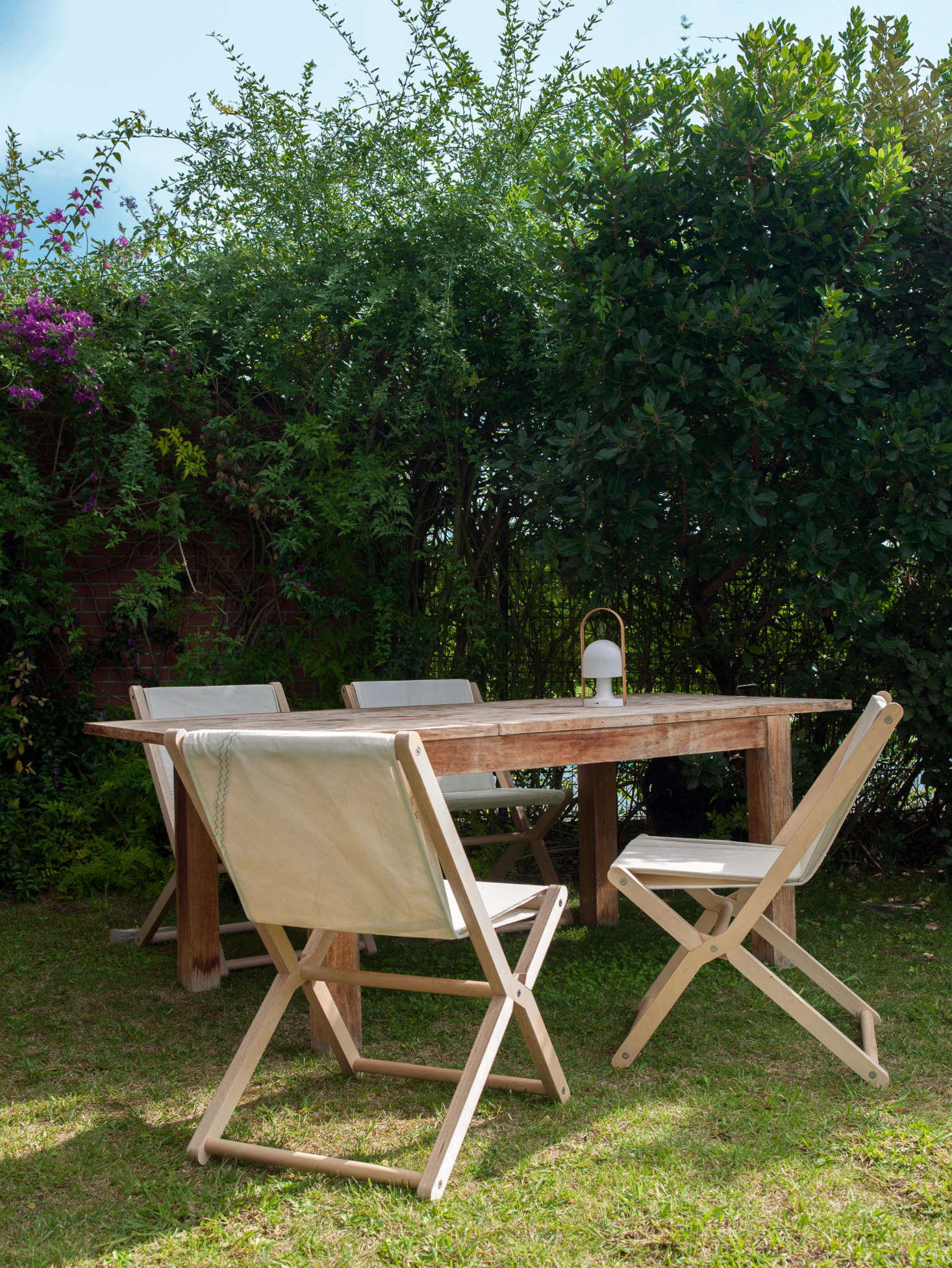 The Crew Dining Chair is $650 in a natural finish. Dvelas washes all of its sails and re-waterproofs them before using them in their designs, which are all fabricated in their Pamplona workshop.