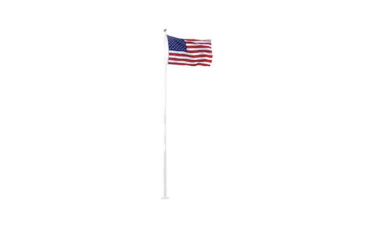 A \20-foot White Fiberglass Flagpole scaled for residential gardens has a maintenance-free surface even under trying weather conditions (it is designed to withstand \100-mph winds). The flagpole comes with a four-by-six-foot American flag; the set is \$359.99 from Home Depot.