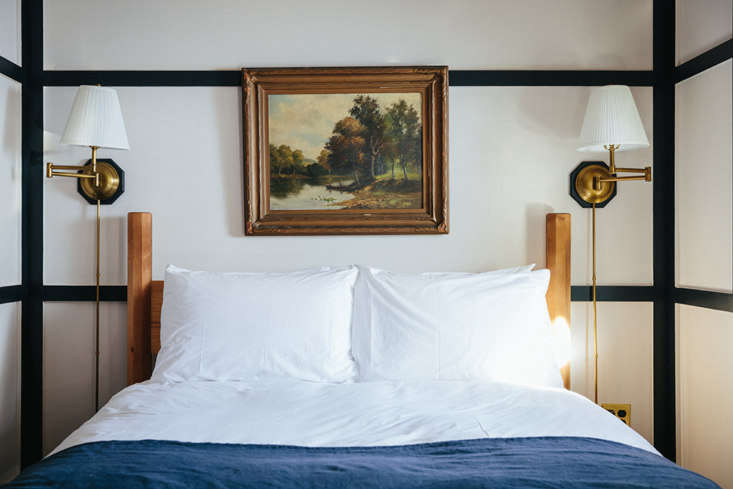 Cheap flea-market paintings can add instant character. See Dark Horse: 7 Design Ideas from the Brentwood Hotel in Saratoga Springs.