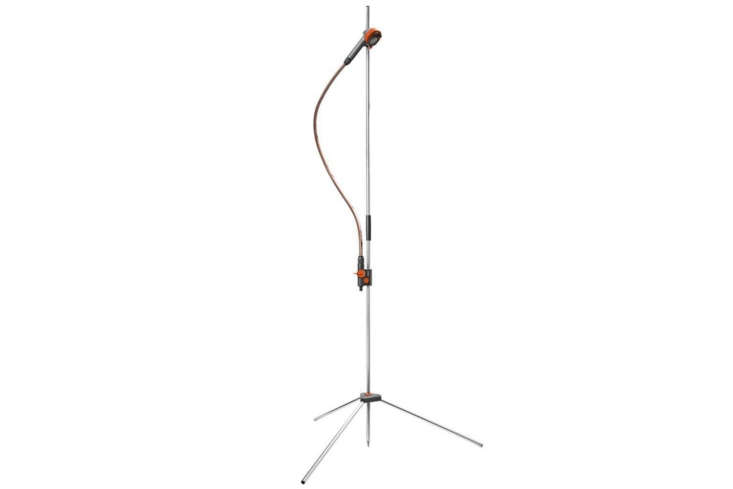 From Gardena, a Portable Outdoor Shower has a tripod stand, a detachable shower head, and adjustable spray settings; \$94.70 from Amazon.