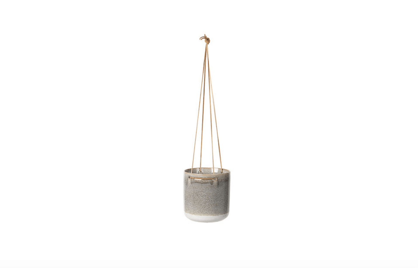 A textured ceramic Almas Hanging Flowerpot has a leather string (and is suitable for outdoor use in summer months). It is $48 from Amara.