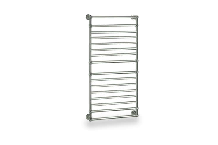 The Myson Ullswater Master Suite Electric Towel Warmer comes in Polished Chrome, Polished Nickel, Satin Nickel, Regal Brass, Oil-Rubbed Bronze, and White starting at \$\2,558.\25 at Quality Bath.