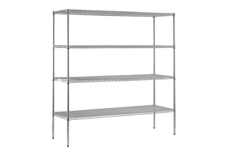 The Sandusky Commercial Shelving Unit in chrome wire measures 7\2 inches wide and 74 inches tall for \$\147.79 at The Home Depot.