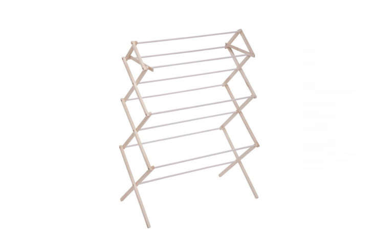 Hardware stores tend to carry our favorite laundry workhorse: the collapsible wood drying rack. A Honey-Can-Do Large Wood Knockdown Drying Rack is \$\20.36 from Home Depot.