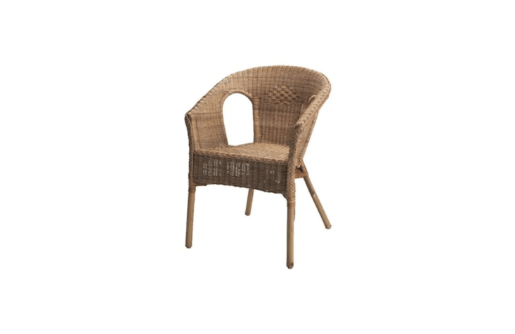 A stackable, woven Agen Armchair with a bamboo frame is \$79 from Ikea.