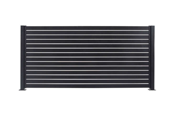 The Quick Screen Slat Fencing in black is made of easy-to-install painted aluminum; \$370.99 at Walmart.